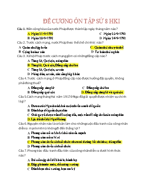 Đề cương ôn tập học kì 1 môn Lịch sử 8